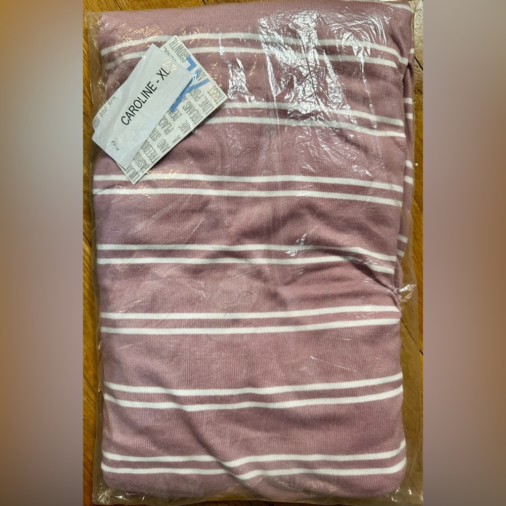 Lularoe Women’s XL Cardigan Caroline Blush White Stripe A Line Lagenlook Sweater - Picture 5 of 6